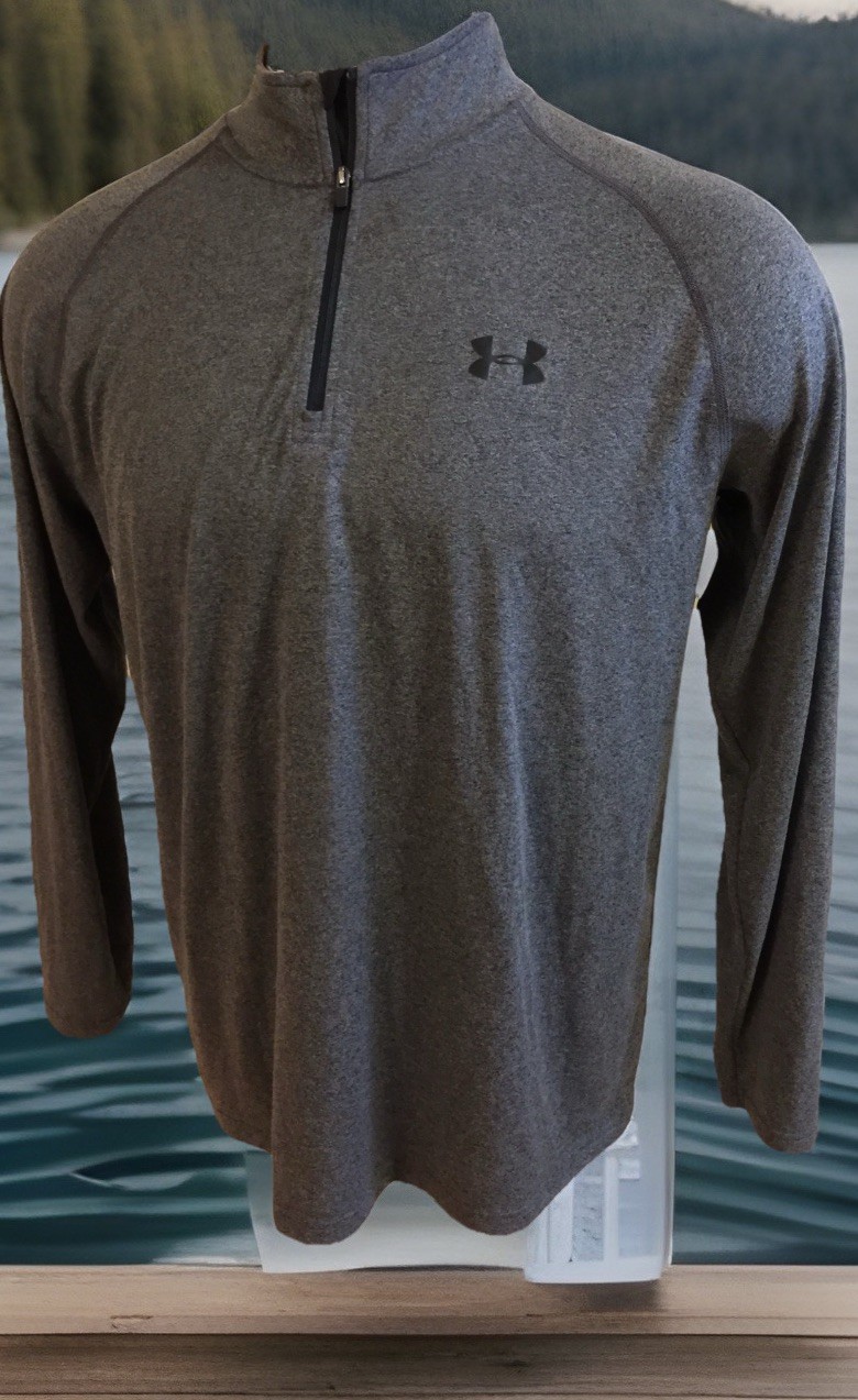 Under Armour Men Long Sleeve L/S 1242220 Gray L Shirt Pullover 1/4 Zip UA Tech 2