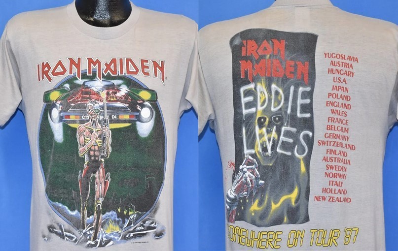 Iron Maiden Somewhere On Tour 1987 2 sided ice grey t-shirt QT7259