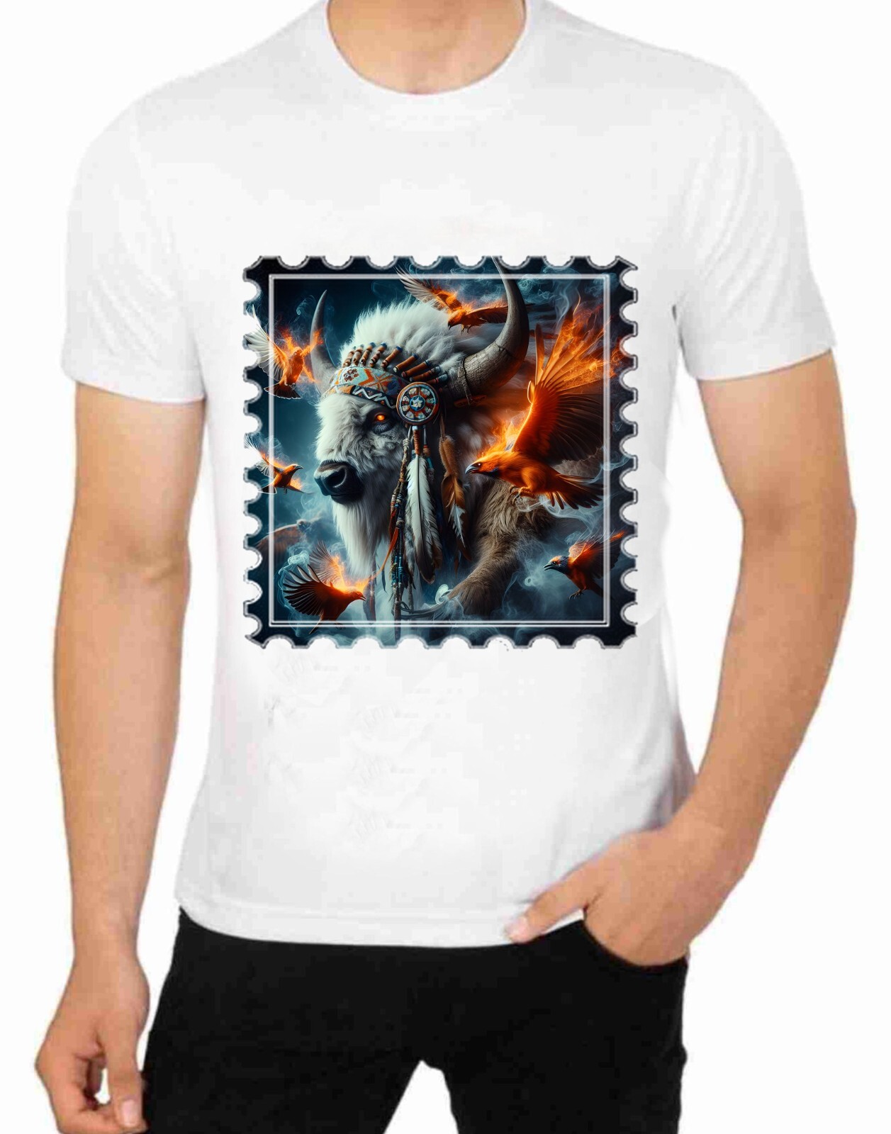 Sacred Buffalo Native South Dakota Art T shirt for Mens Apparel