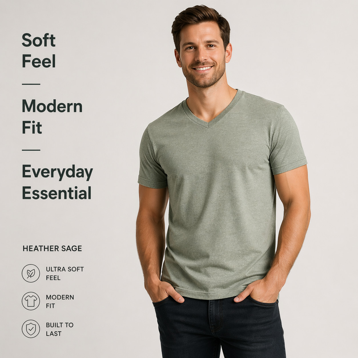 True Classic V-Neck 6 Pack Men Size L Pink & Sage Special Bundle Deal