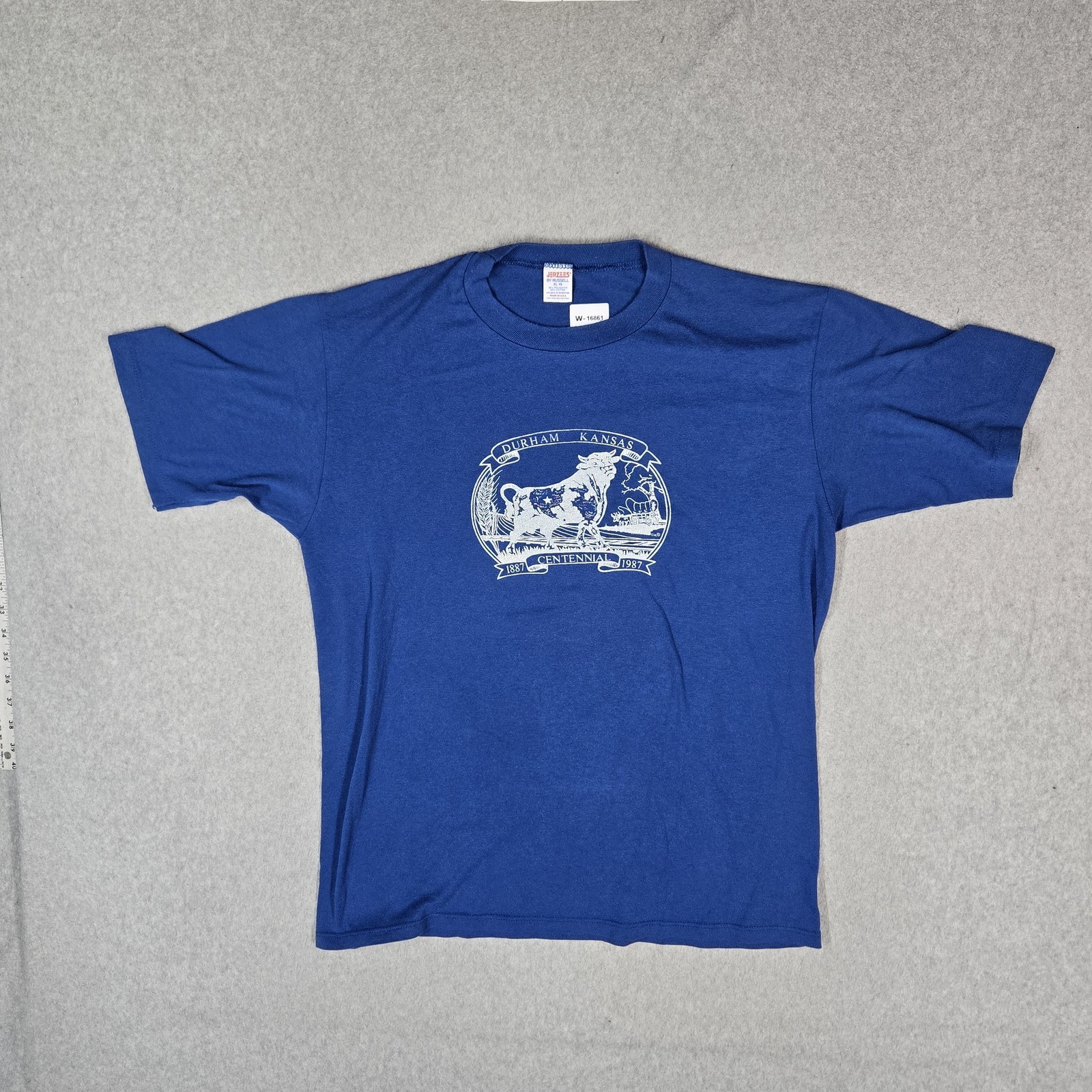 VINTAGE Kansas Men Shirt XL 46 Blue Durham Centennial 90s USA Single Stitch