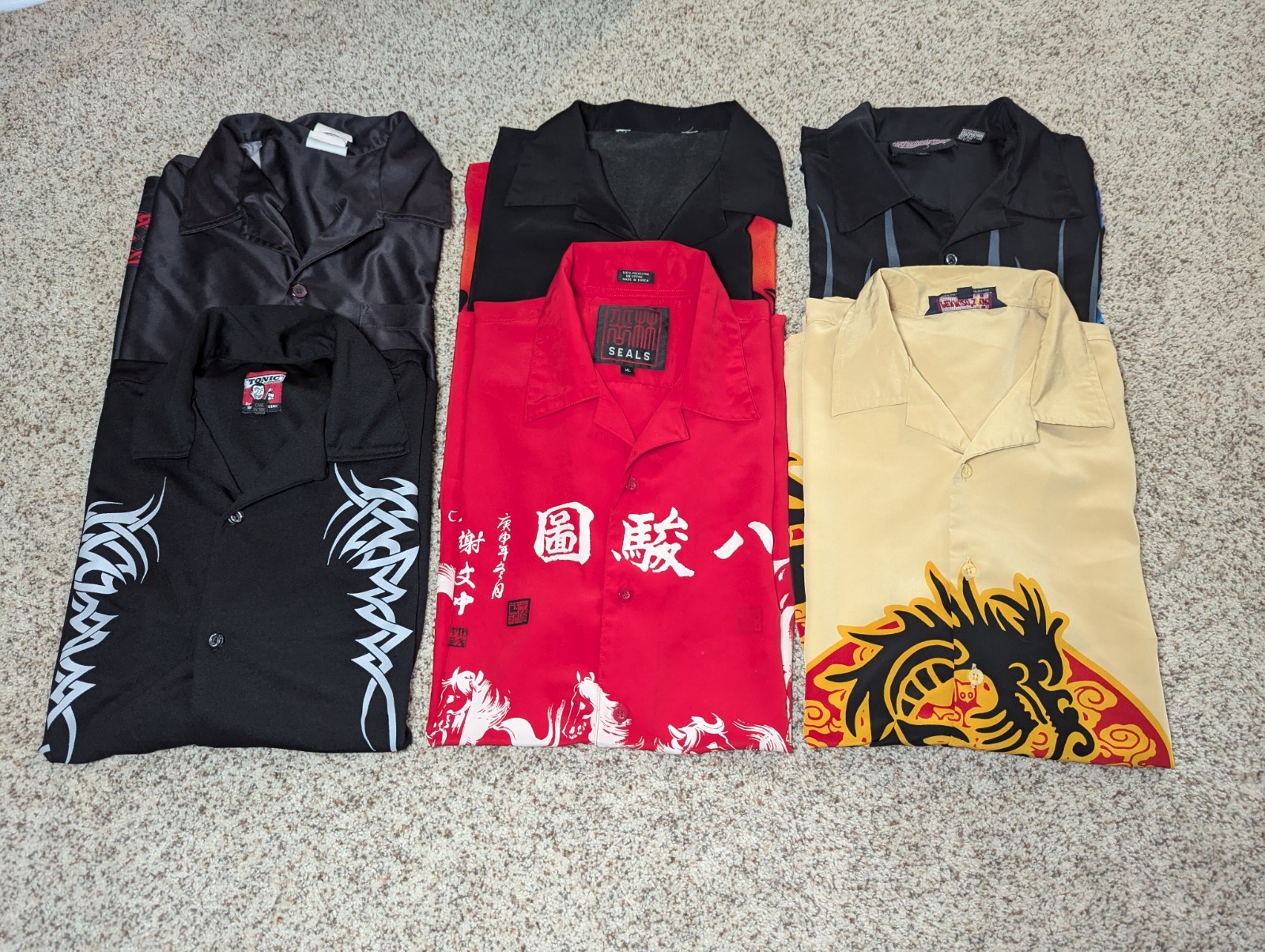 Lot Of 6 Shirts Dragon Flames Black Mixed Brands Sizes