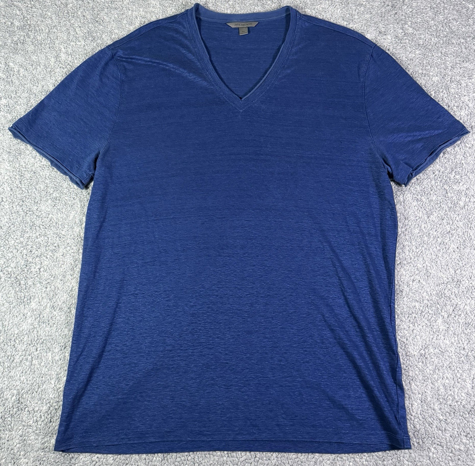 John Varvatos 100% Linen T-Shirt Mens XL Blue V-Neck Short Sleeve Casual Tee