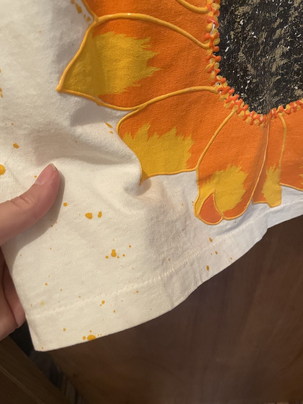 Hand Painted Sunflower Art Single Stitch T Shirt OOAK PUFF PAINT SPLATTER XL NOS