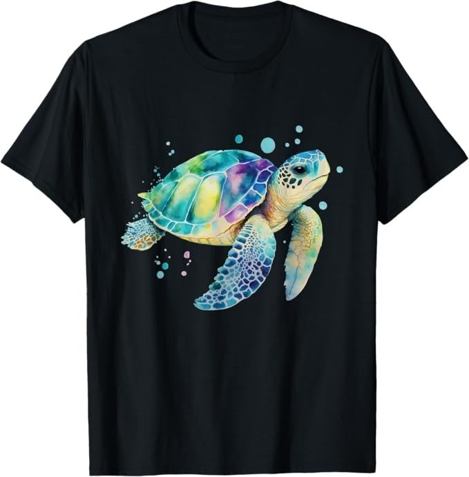 Turtle Splash Artwork – Beach Ocean Wildlife Animal Lover T-Shirt – H069