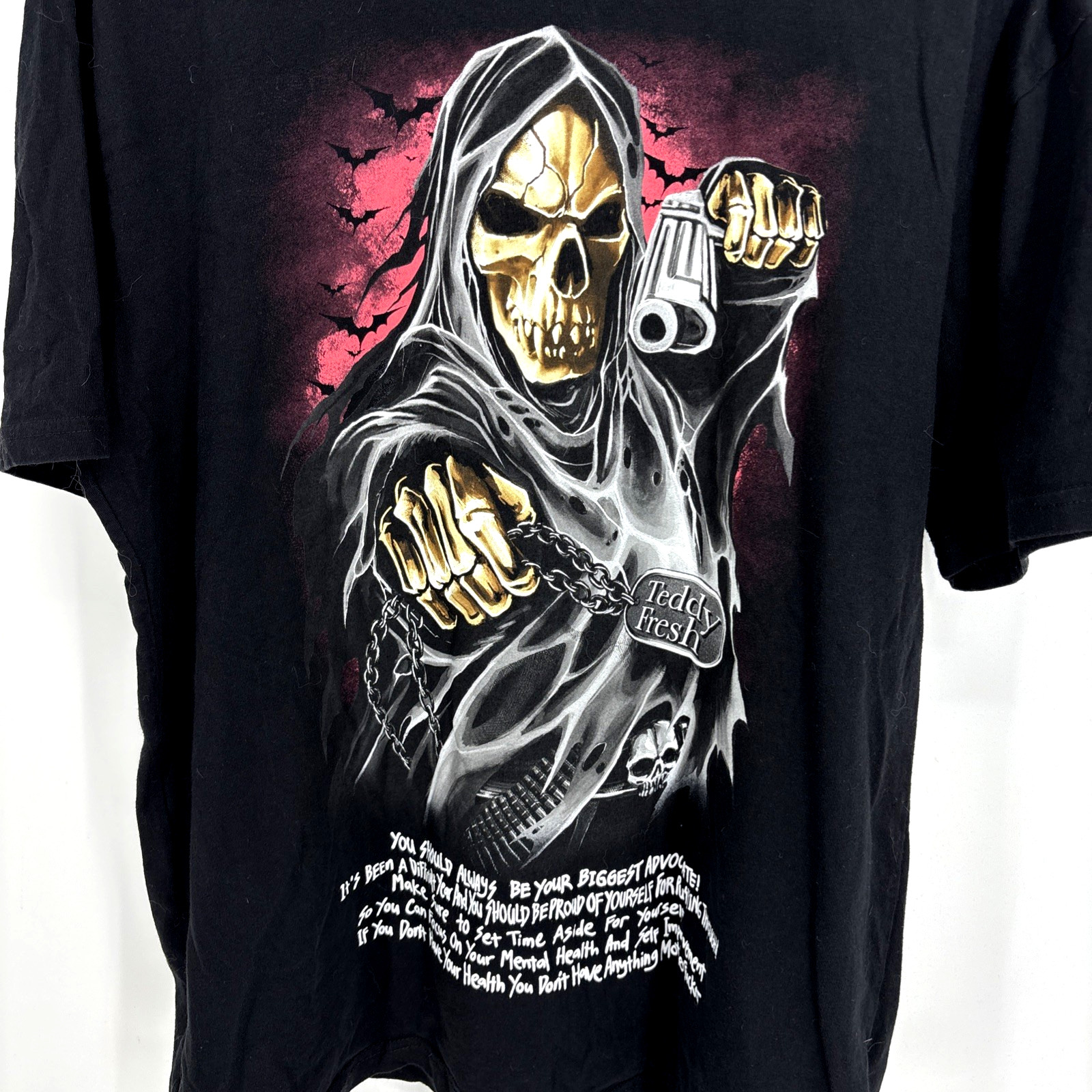 Teddy Fresh Shirt Mens Medium Black Grim Reaper Graphic Tee Mental Health Quote