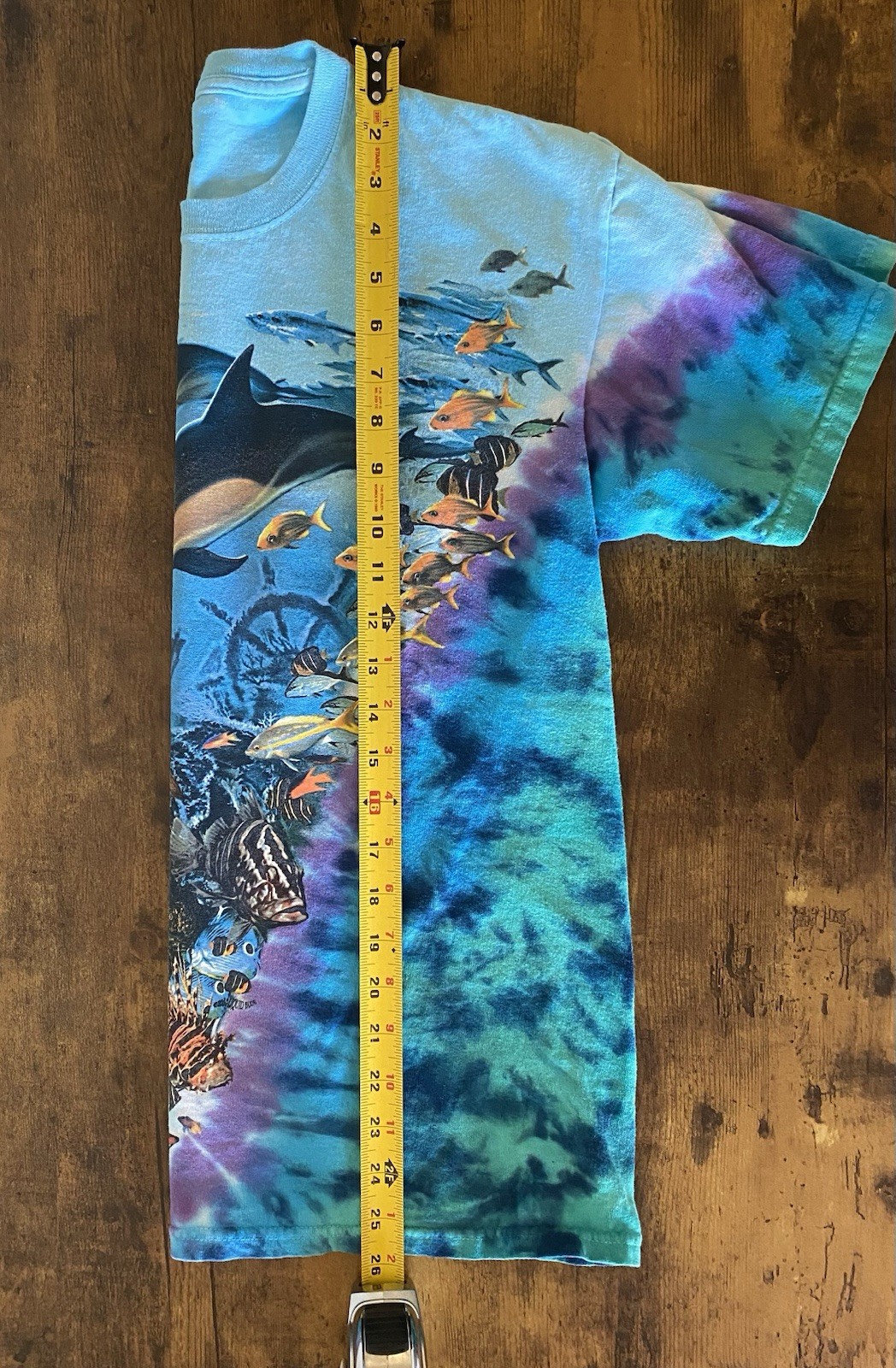 Vintage 90s Y2K Liquid Blue Aquatic Oceanlife Tie Dye Shirt Medium Fish Animals