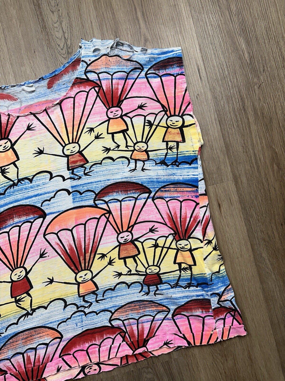 VINTAGE Rainbow Skydivers AOP Sleeveless Multicolor Skydiving T-Shirt Size Large