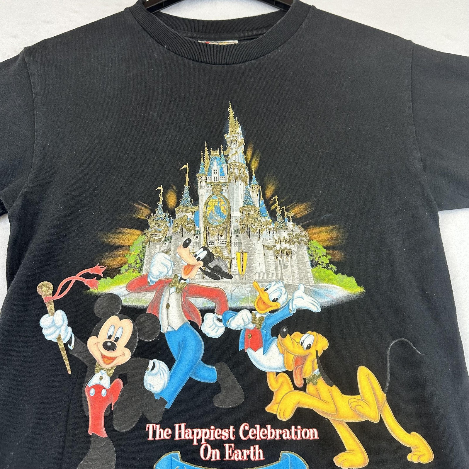 Vintage Disney Shirt Mens Small Walt Disney World Happiest Celebration Black 00s