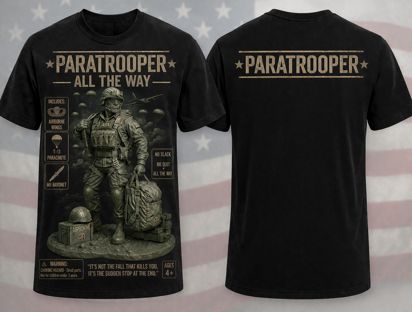 Paratrooper Airborne T-Shirt Army Veteran Military Jump Wings Graphic Tee