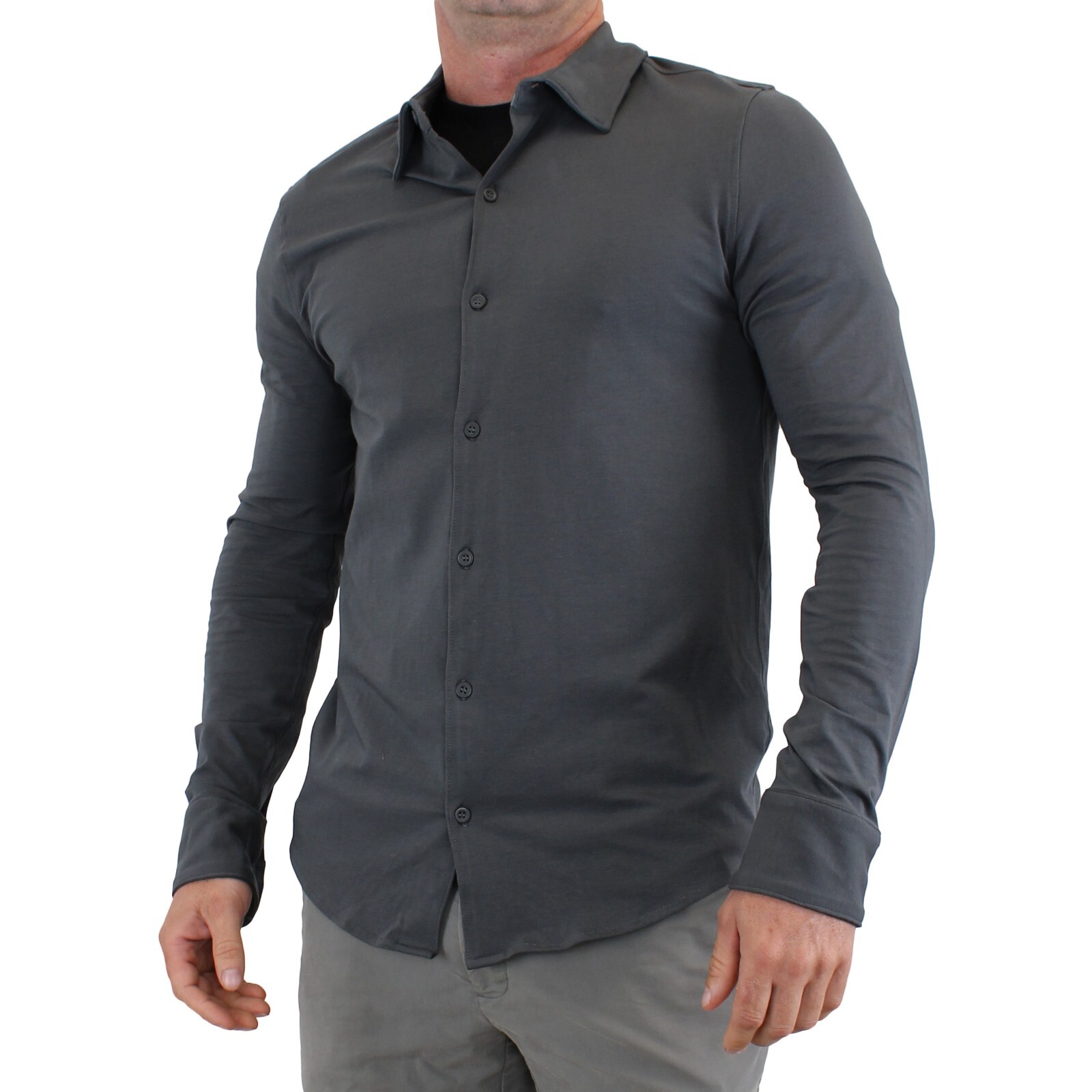 True Classic Men’s, Knit Long Sleeve, Slightly Relaxed Fit Collard Shirt