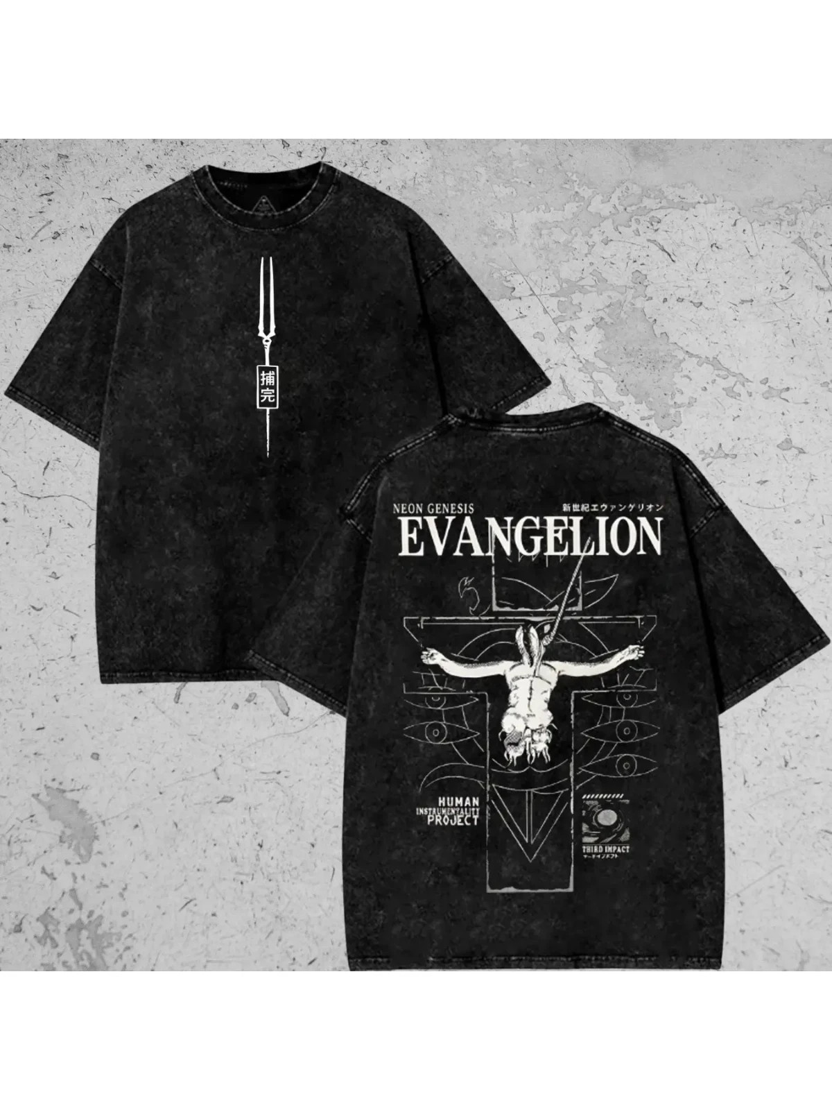 Neon Genesis Evangelion Anime Retro Washed, Oversized Printed T-shirt, Japanese