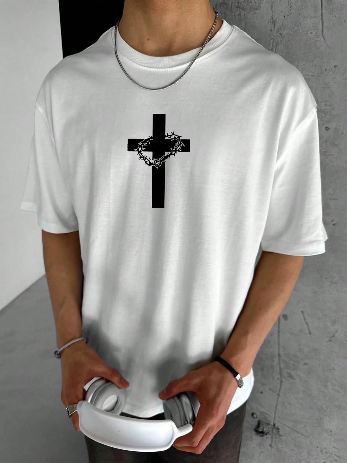 K-GLORY Men’s Casual Versatile English Slogan & Cross Print Short Sleeve T-Shirt