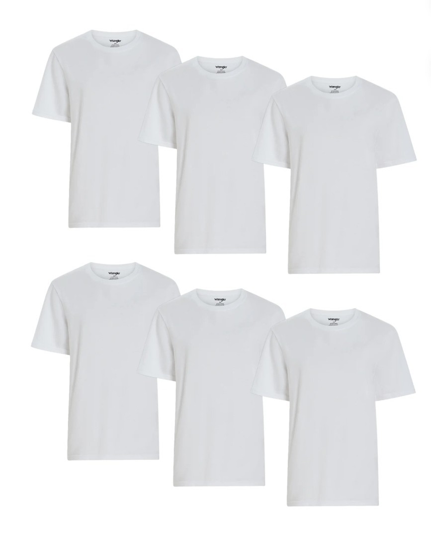 Wrangler Five Star Premium Stretch Crew Neck Tee 6-Pack White S Moisture Wicking