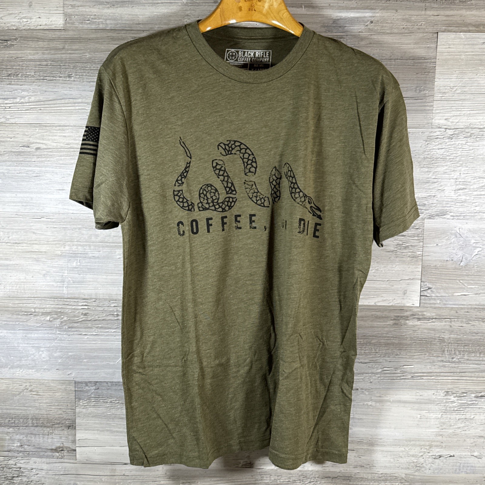 Black Rifle Coffee Company Coffee or Die T-Shirt Snake Military Green Size XL