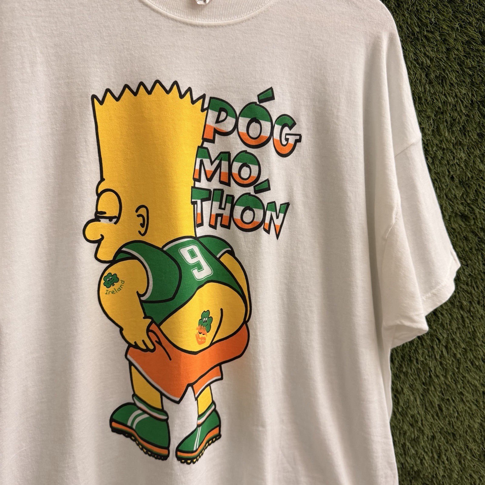 Vintage Bart Simpson Pog Mo Thon Kiss My Ass Ireland Soccer T-Shirt Mens XL 90s