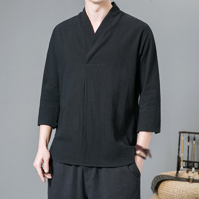 Mens Pullover Han Fu Chinese Style Cotton Linen Slim Blouse Shirts Tops Coats
