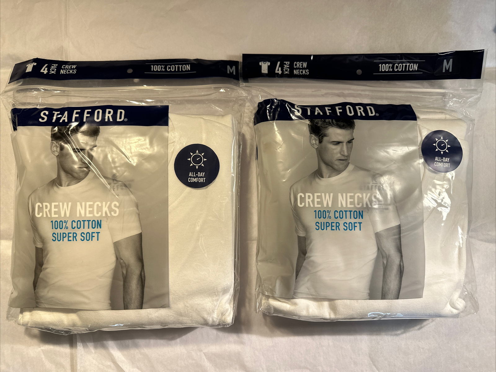 Stafford 8-Pack Men’s 100% Cotton Super Soft Crew-Neck T-Shirts White(Medium Sz)