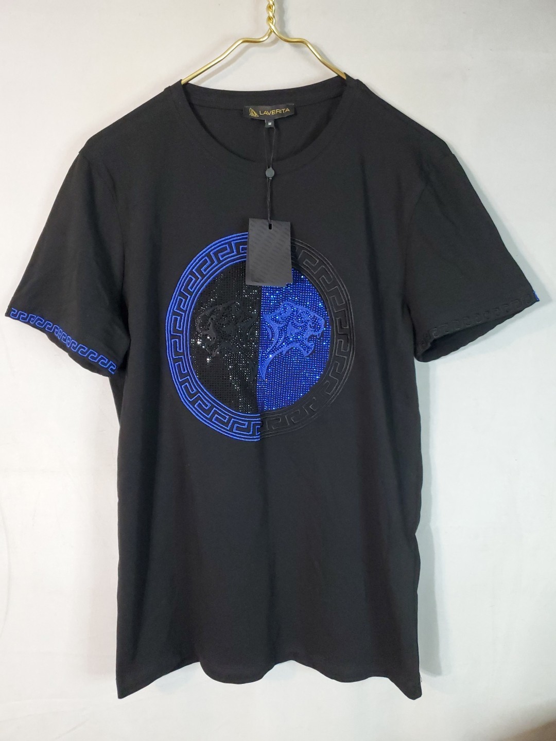 Laverita Men’s Size Medium Designer Beaded Medalian Studded T-shirt Monogram