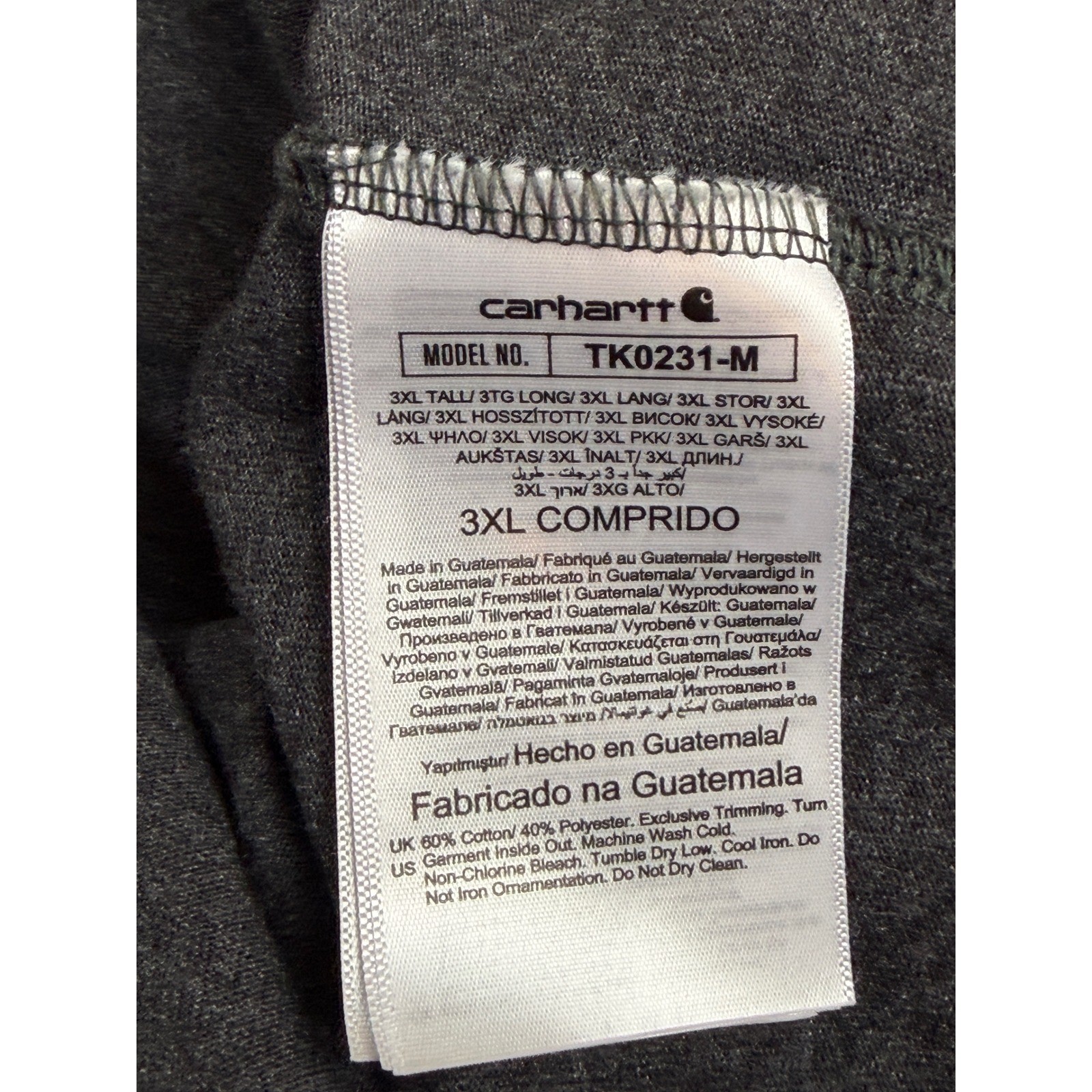 Carhartt Mens 3XL Tall Loose Fit Long Sleeve T-Shirt Gray Orange TK0231-M
