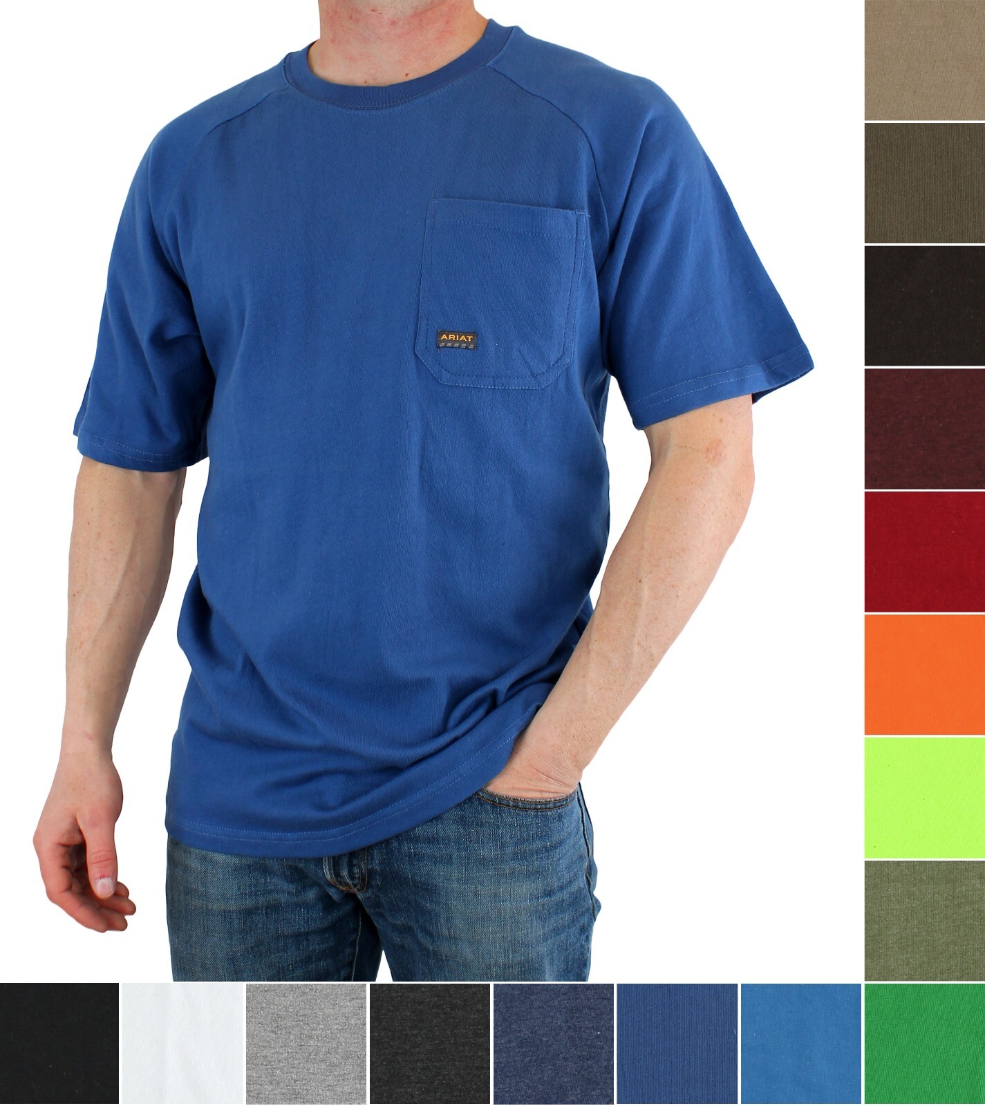 Ariat Rebar Men’s T-Shirt Cotton Strong, Raglan Short Sleeve, Basic Pocket Tee