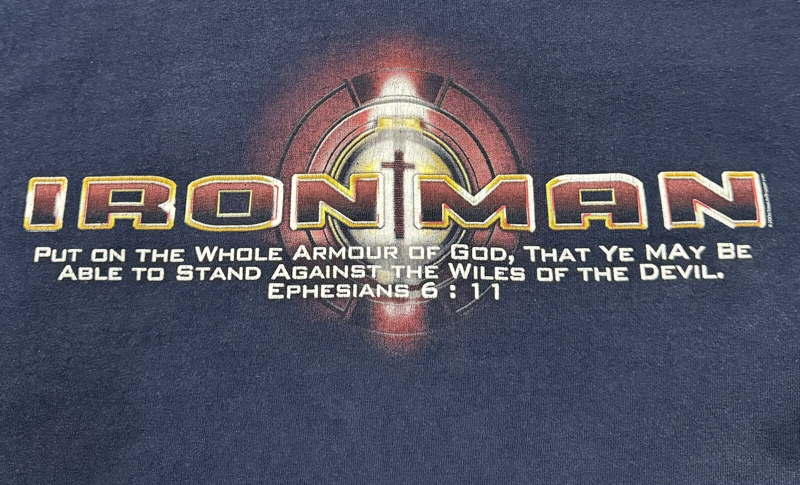 Iron Man Mens Shirt Size 2XL Armour Of God Gray Christ Christian Y2K Jesus 2000s