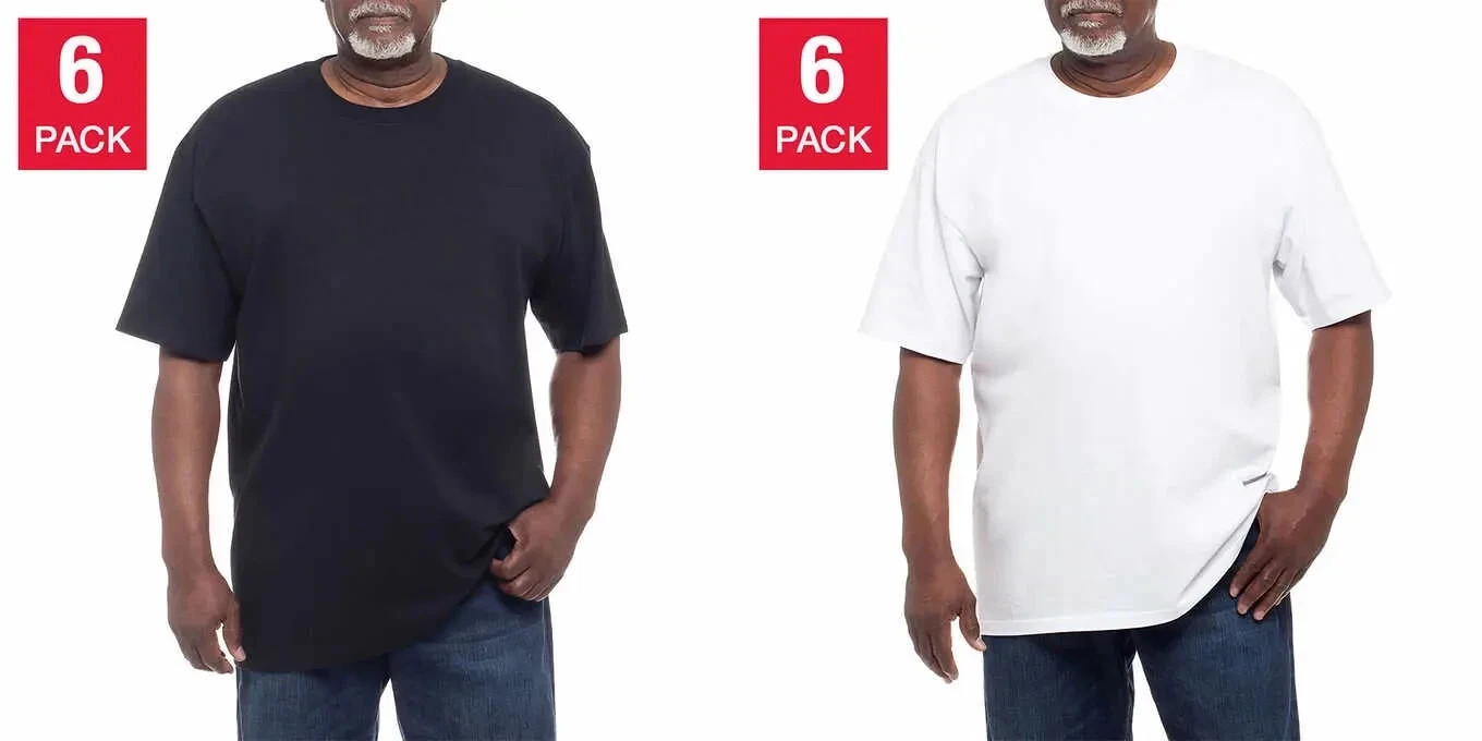 Kirkland Signature Men’s Heavyweight Crew Neck Tee, 6-pack Cotton White Black*