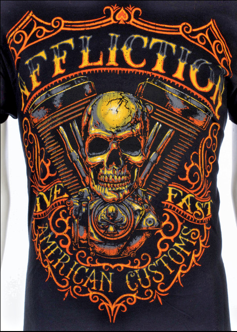 $58 AFFLICTION American Customs THUNDER Skulls Short Sleeve Slim Fit T-shirt NWT