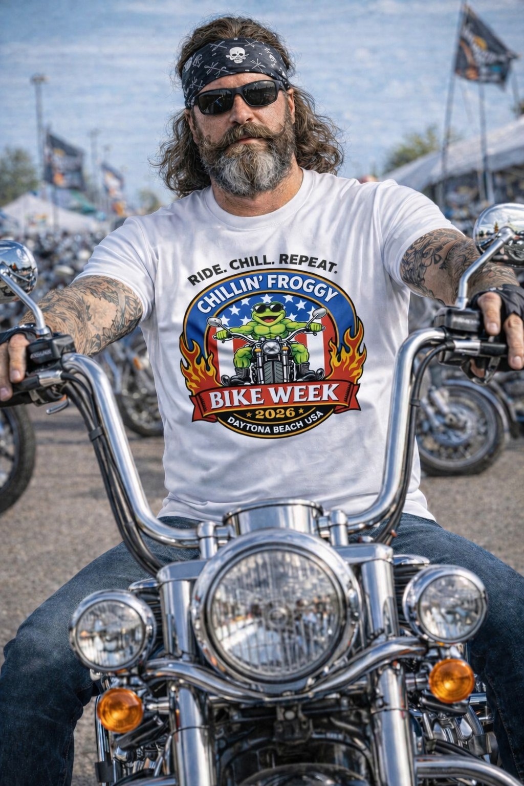 Chillin’ Froggy Daytona Beach Bike Week 2026 Biker Graphic Tee S-XL Brand New