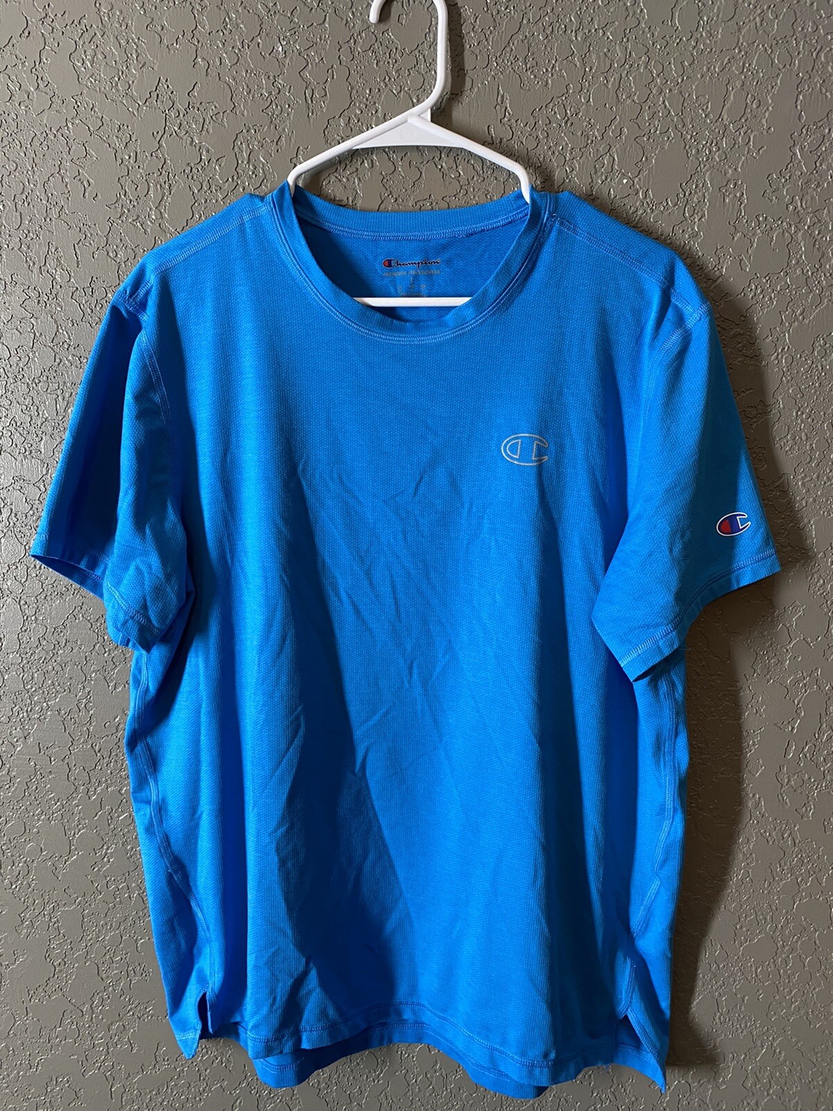 (2) Champion Mens Crew Neck T Shirt Short Sleeve T-Shirt LARGE gray / blue