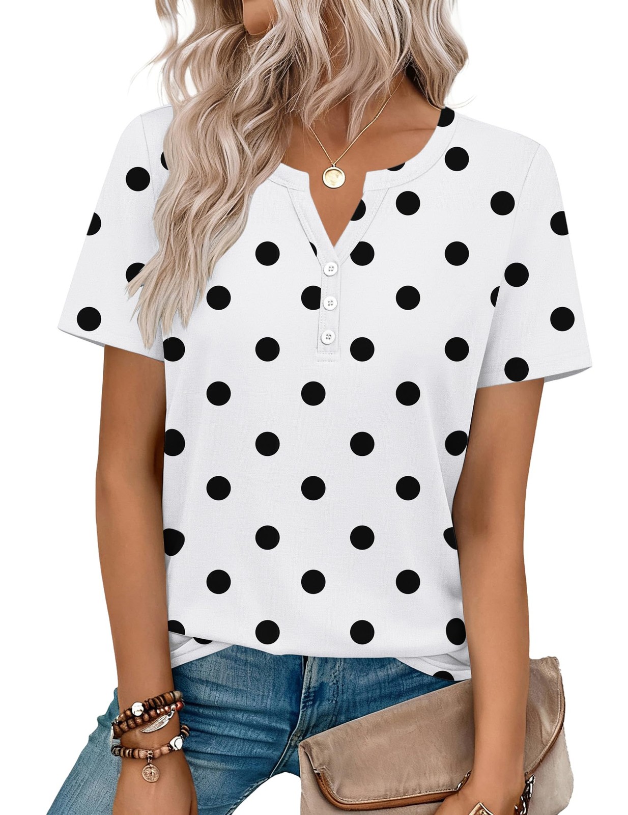 Womens Summer Tops V Neck Short Sleeve Shirts Dressy Casual Blouse Spring Vac…