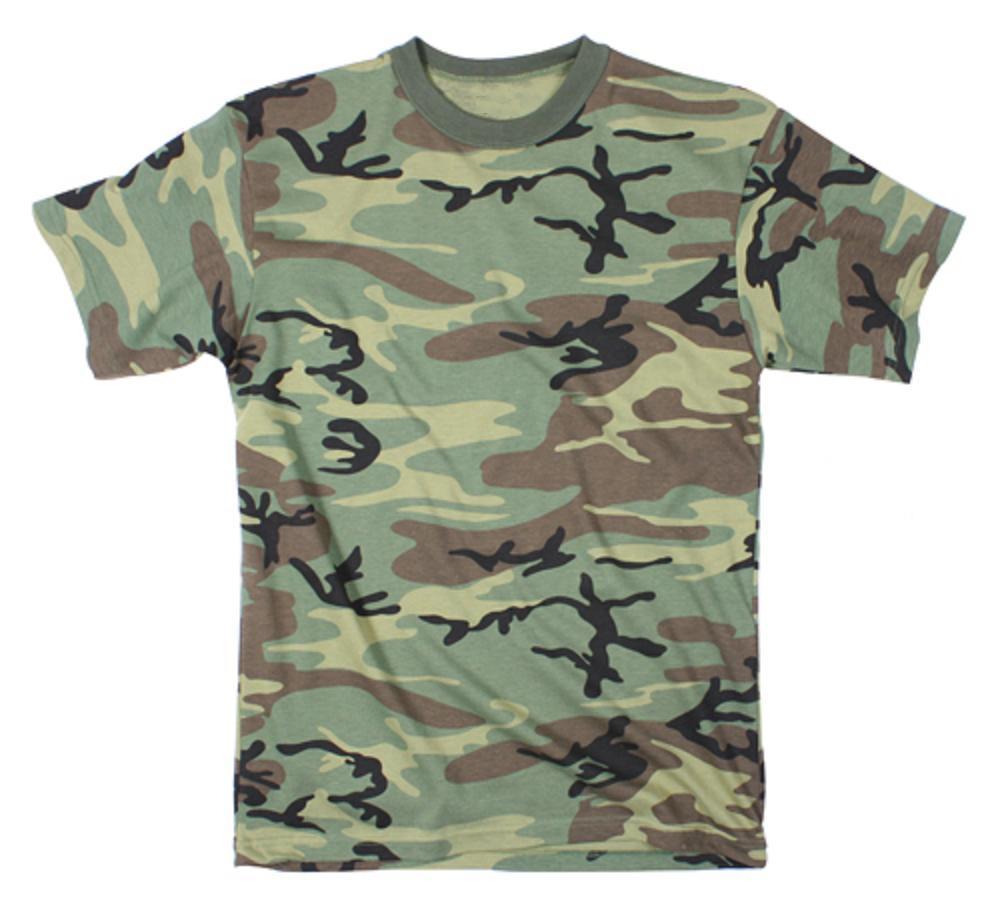 Traditional Woodland Camo T-Shirt Camouflage Army Navy Hunting Hiking SWAT XS-7X