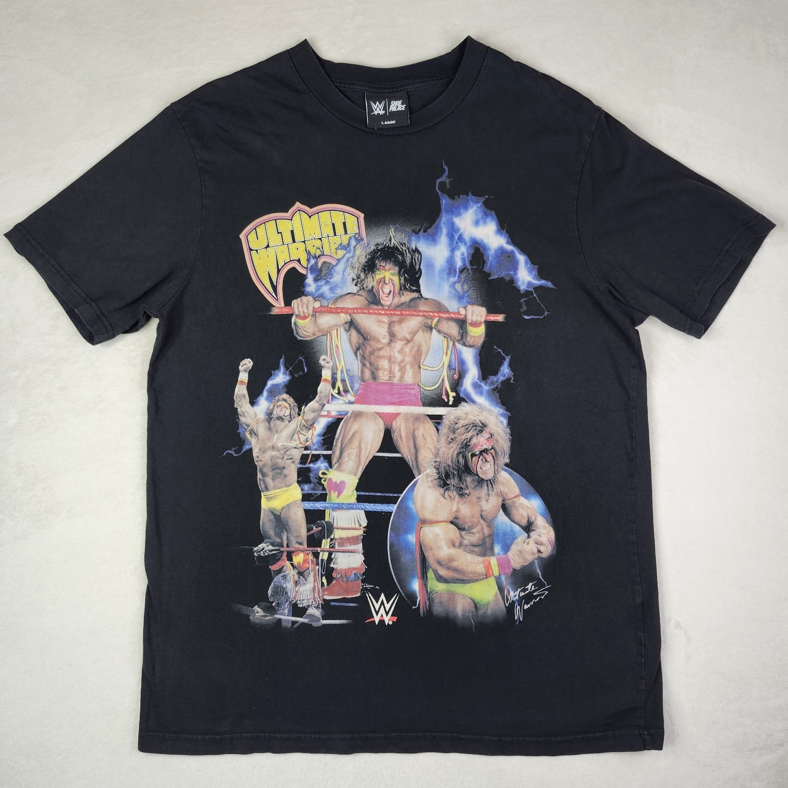 SHOE PALACE x WWE Licensed Ultimate Warrior WWF Mens Large T-Shirt 2023 AOP
