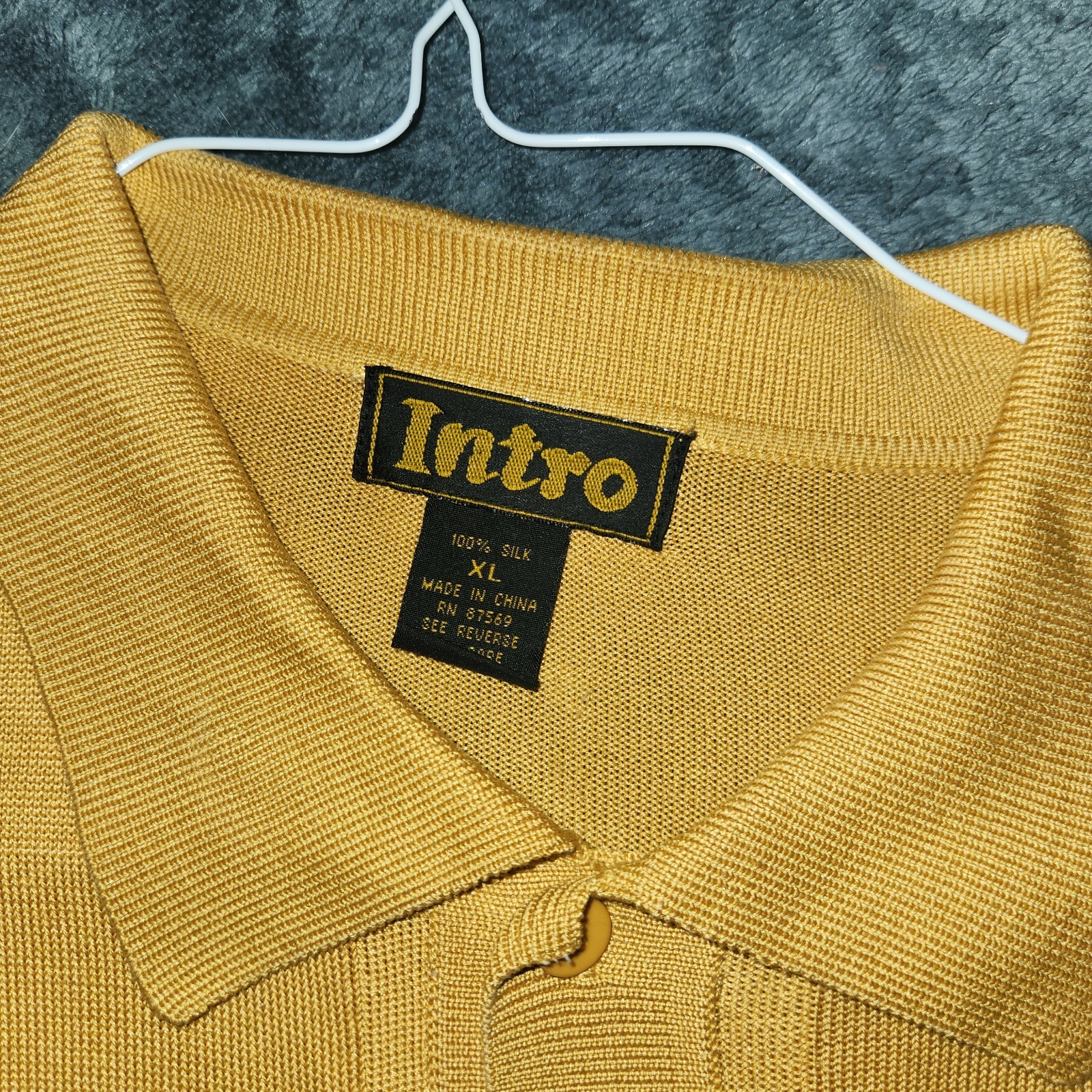Intro Men’s Short Sleeve Button Front Shirt Mustard Yellow Textured Geometric
