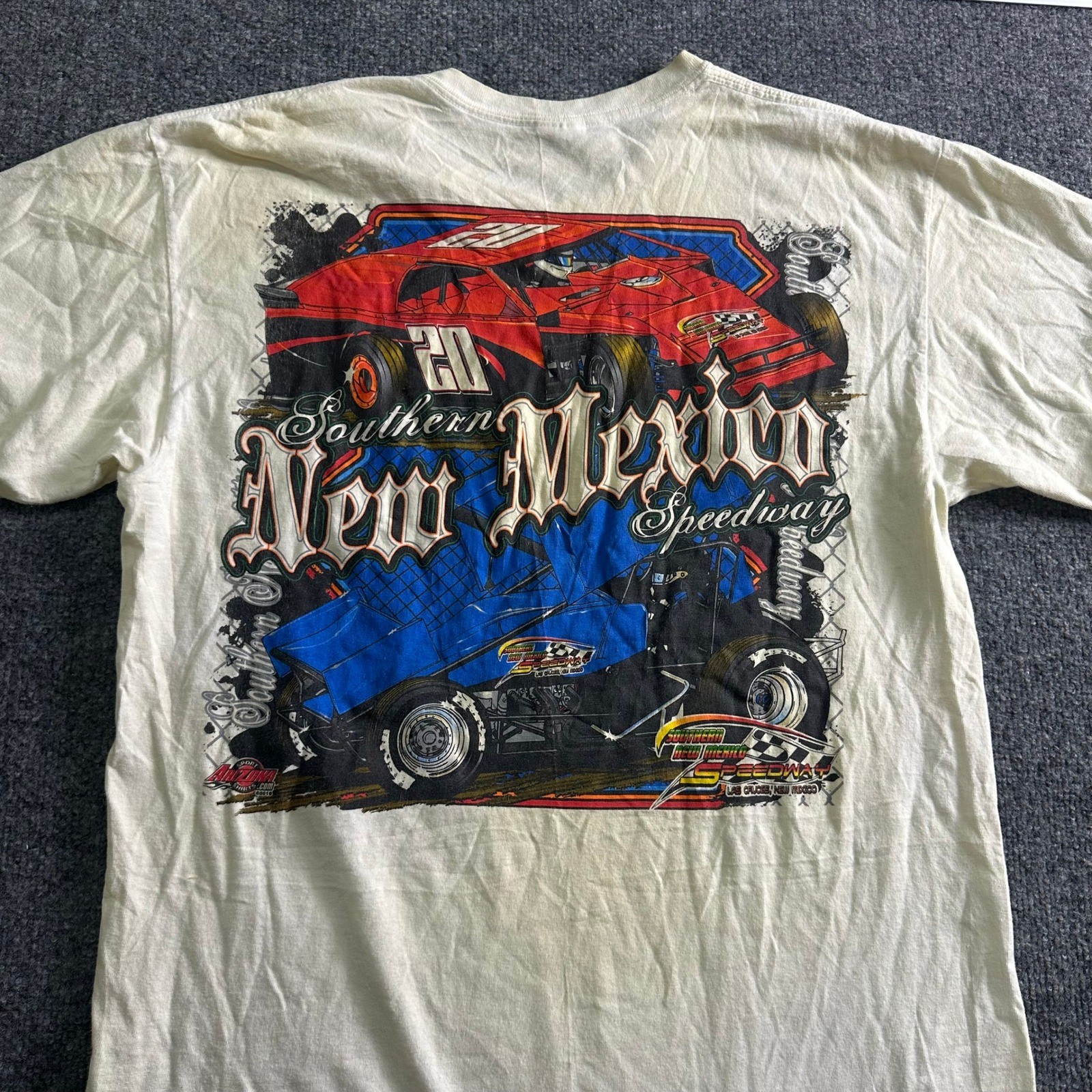 Unbranded Graphic T-Shirt Mens Size L Cream Southern New Mexico Speedway Racing