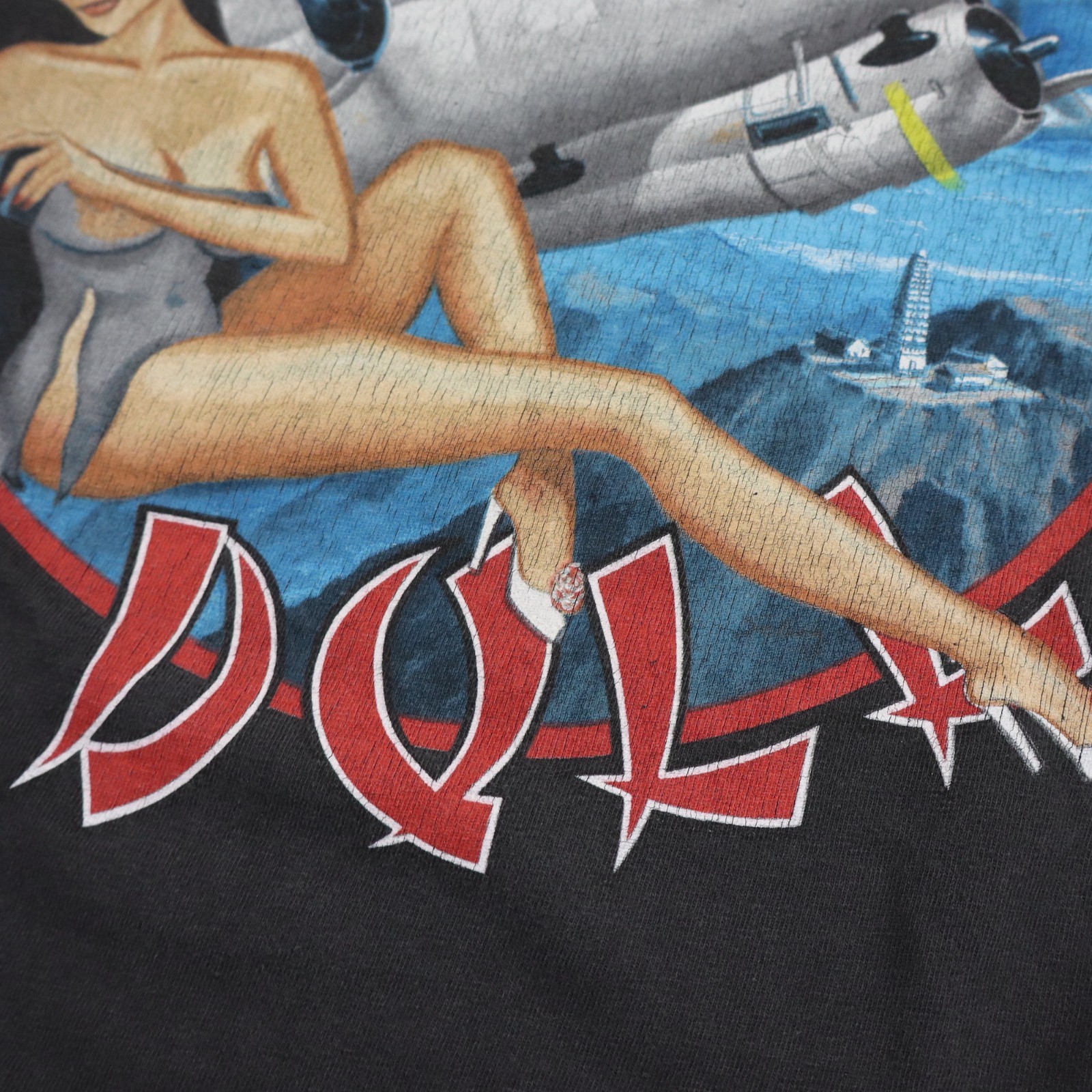 Vintage China Doll C46 Commando T Shirt Mens XL Black WWII Airplane Pin Up Tee