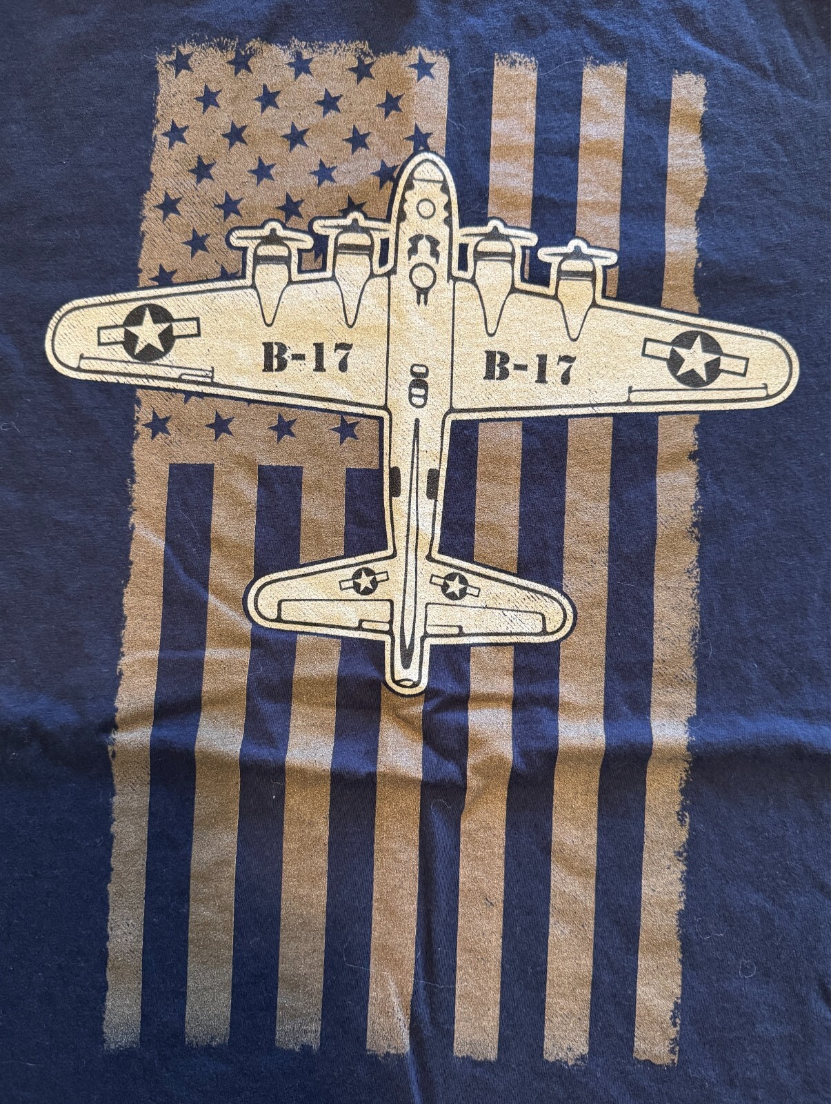 B17 Bomber WW2 Plane Aircraft USA Flag Veteran Pilot T-shirt M blue