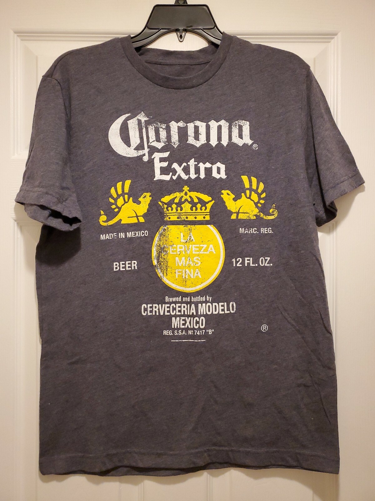 New Corona Extra Cerveza Beer Logo Mens Medium Soft Heather Navy Slim Fit Tee