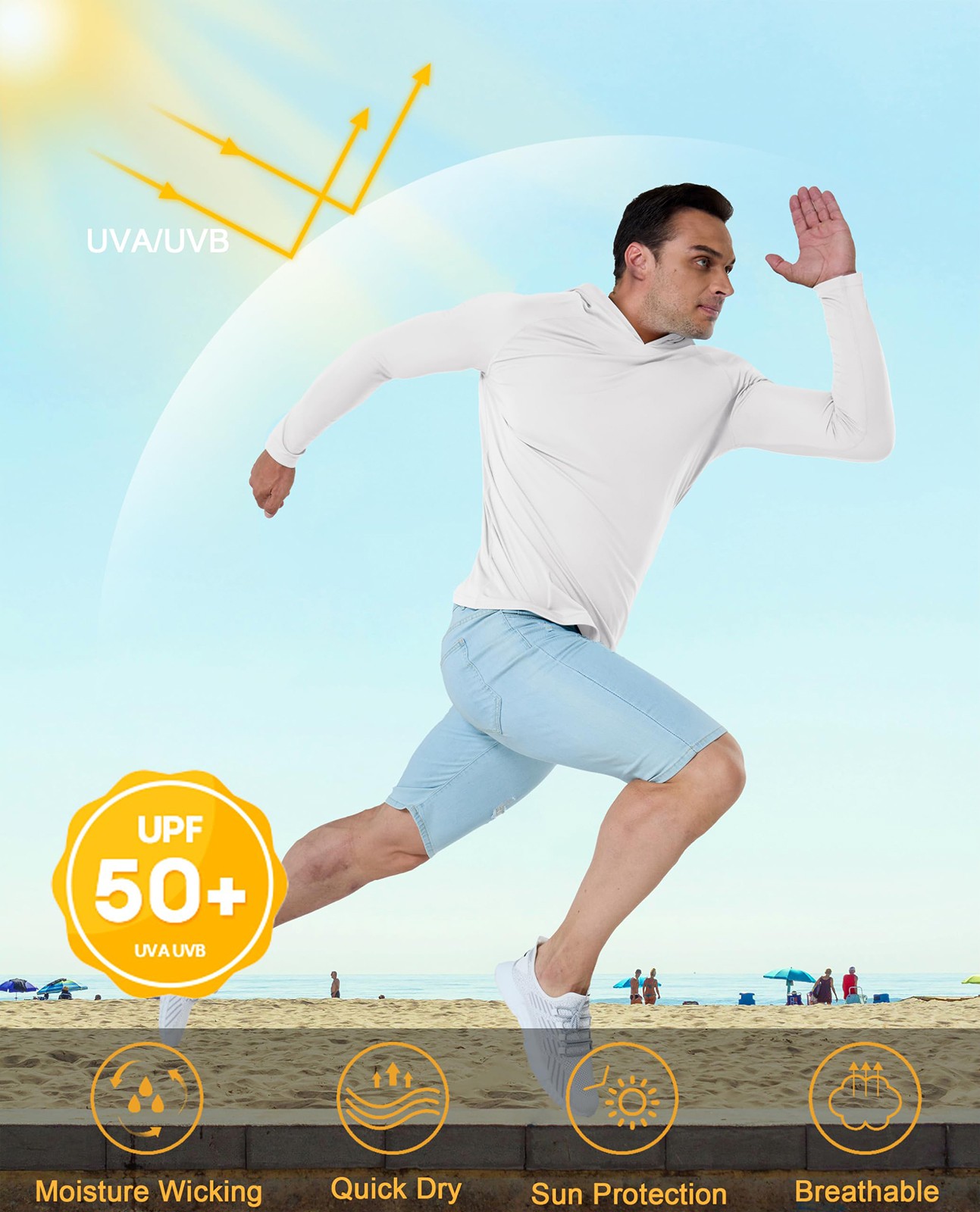 UPF50+ Men’s Long Sleeve Sun Skin Protection T-Shirts Outdoor Fishing Hoodies