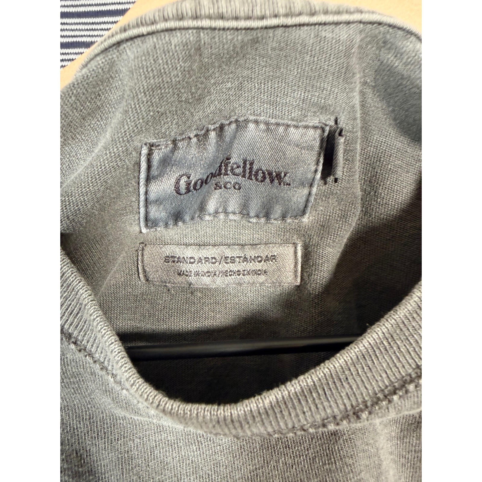 Goodfellow & Co Mens Long Sleeve Pocket T-Shirt Gray Acid Wash & Striped Crew 2