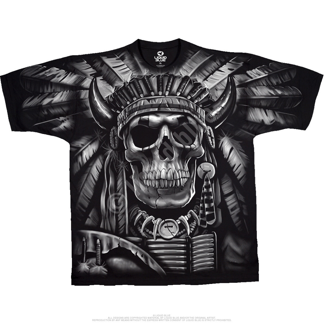 INDIAN SKULL-HEADDRESS-Claws-Bison-2 SIDED T-SHIRT S-M-L-XL-XXL