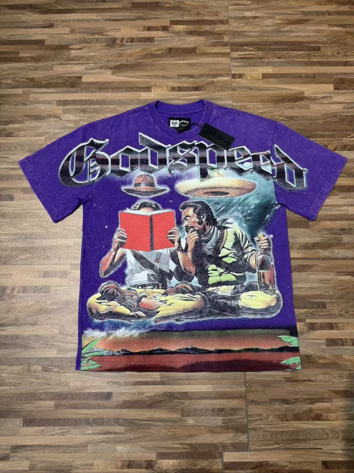 Godspeed Mens Purple Graphic Crew Neck Short Sleeve Cotton T-Shirt