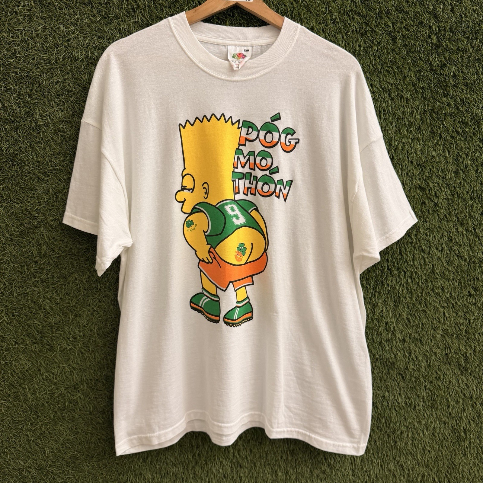 Vintage Bart Simpson Pog Mo Thon Kiss My Ass Ireland Soccer T-Shirt Mens XL 90s