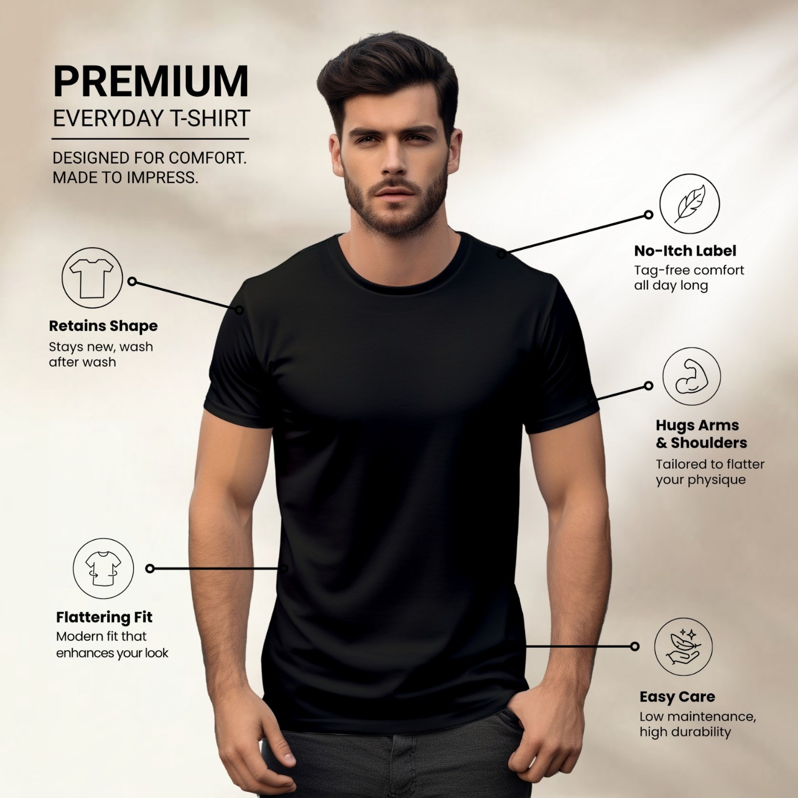 Men’s Heavy Cotton T-Shirt Short Sleeves Crew Neck Plain Blank Tee Pack of 5