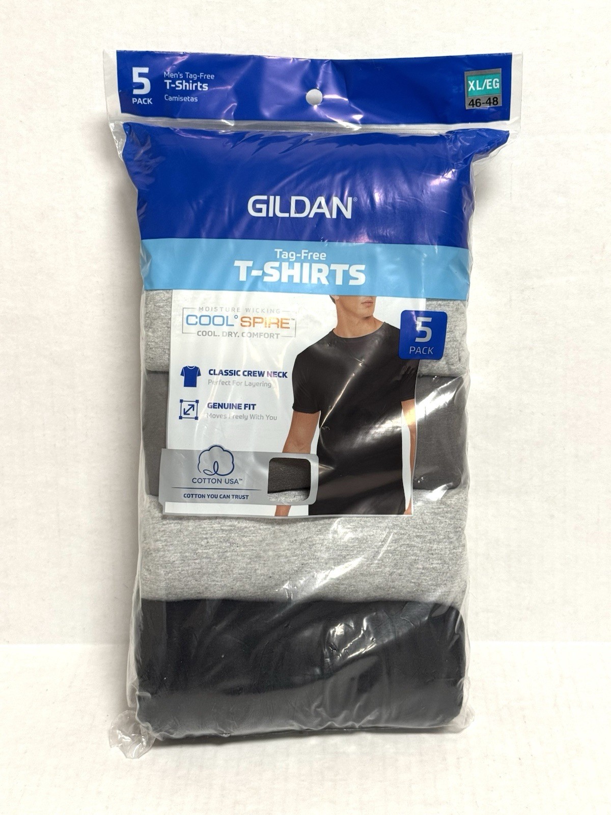 Gildan Men’s Crew T-Shirts Multipack Style G1100 Assorted 5-Pack, X-Large 46-48