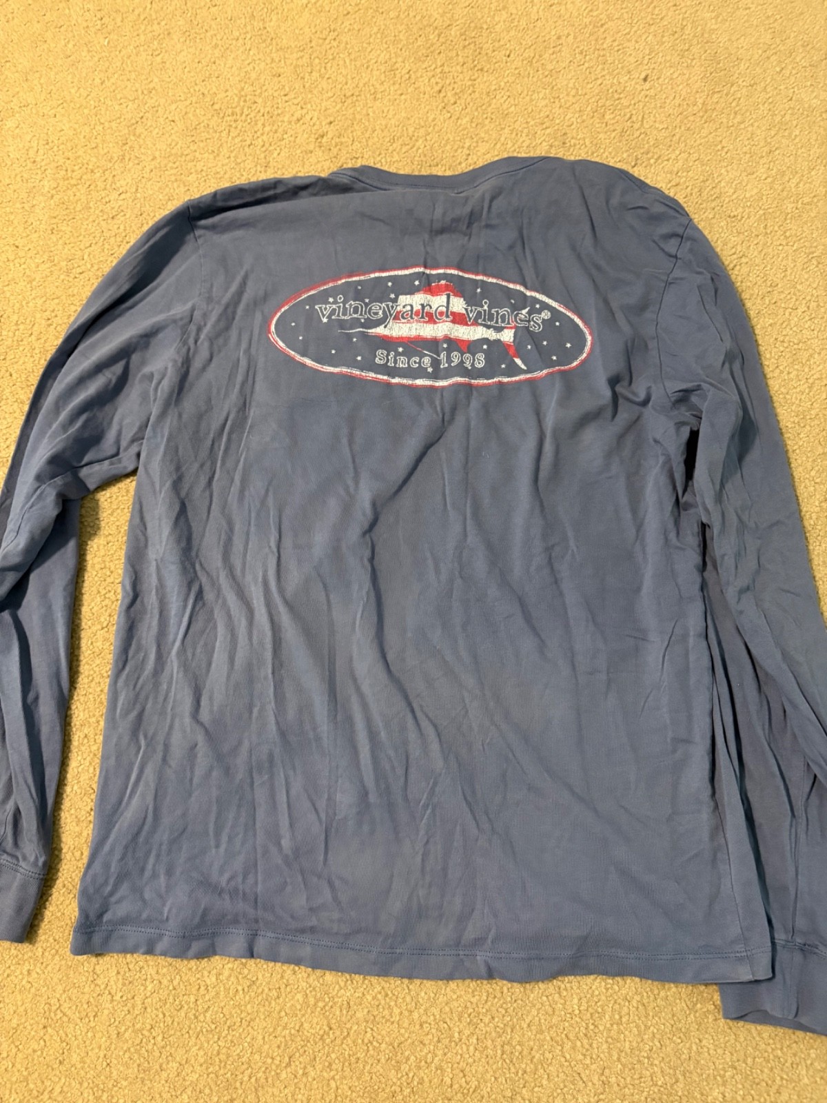 vineyard vines long sleeve blue t-shirt size small with patriotic sail fish