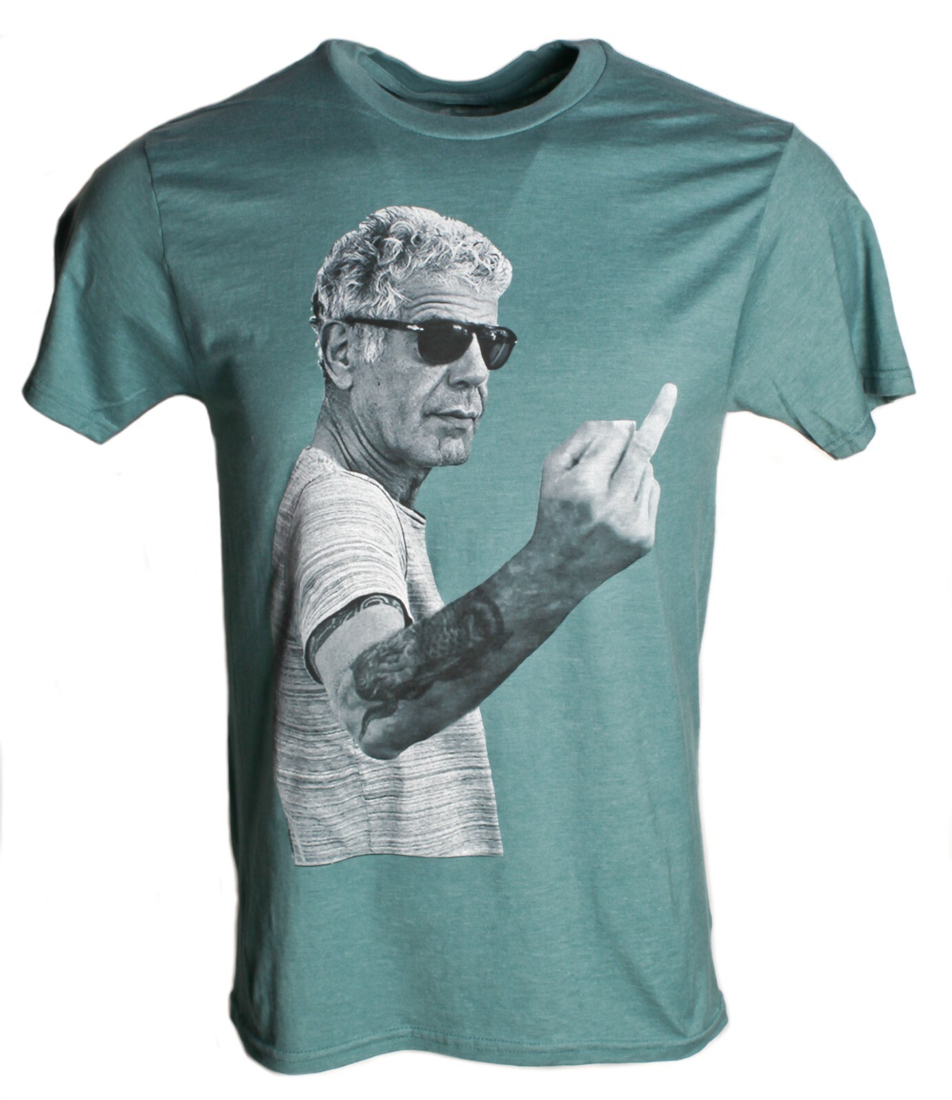 Men’s Anthony Bourdain Middle Finger Graphic T-Shirt Heather Navy Blue