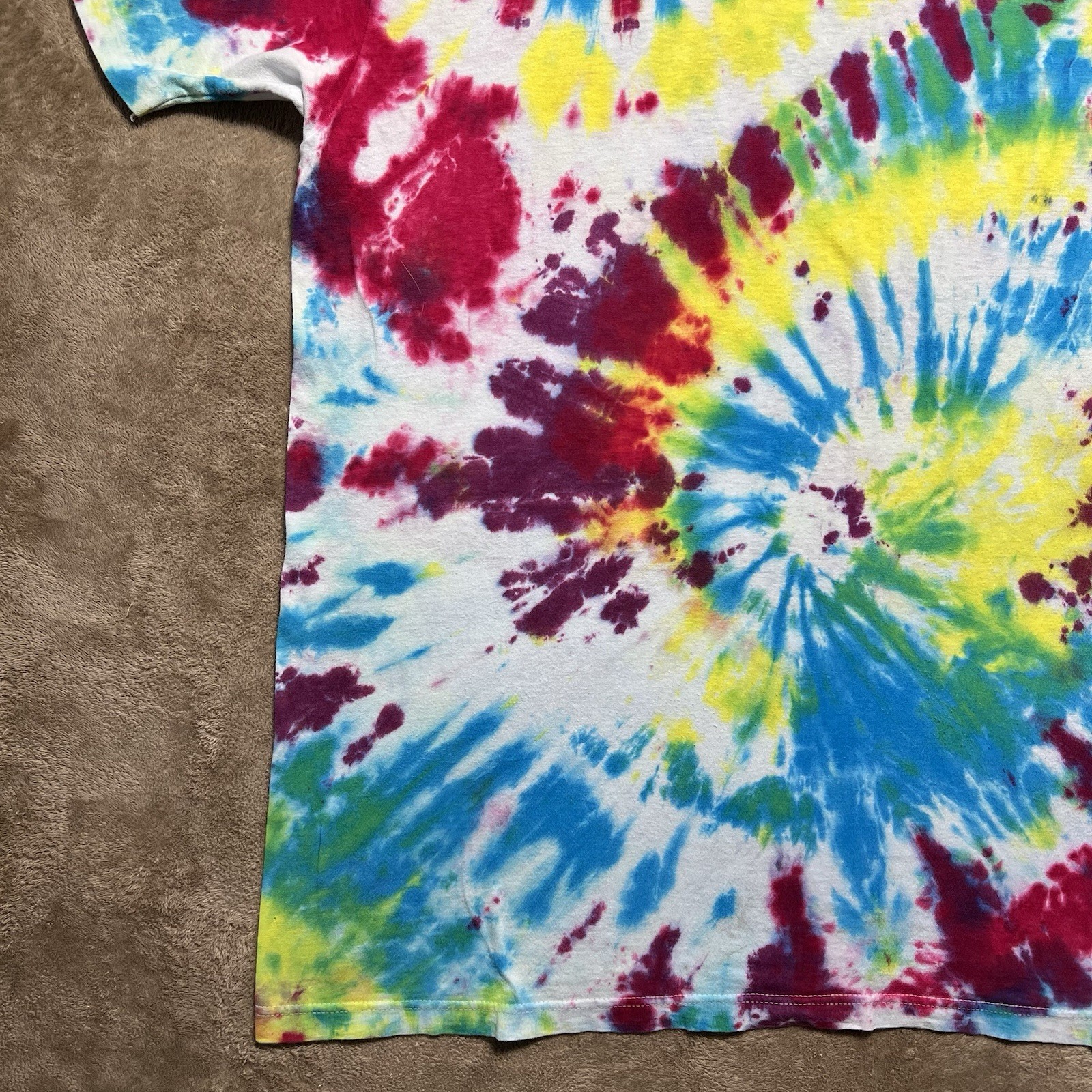 Vintage Hanes Single Stitch Tie Dye T Shirt Size XL Rainbow Swirl Blank 90s