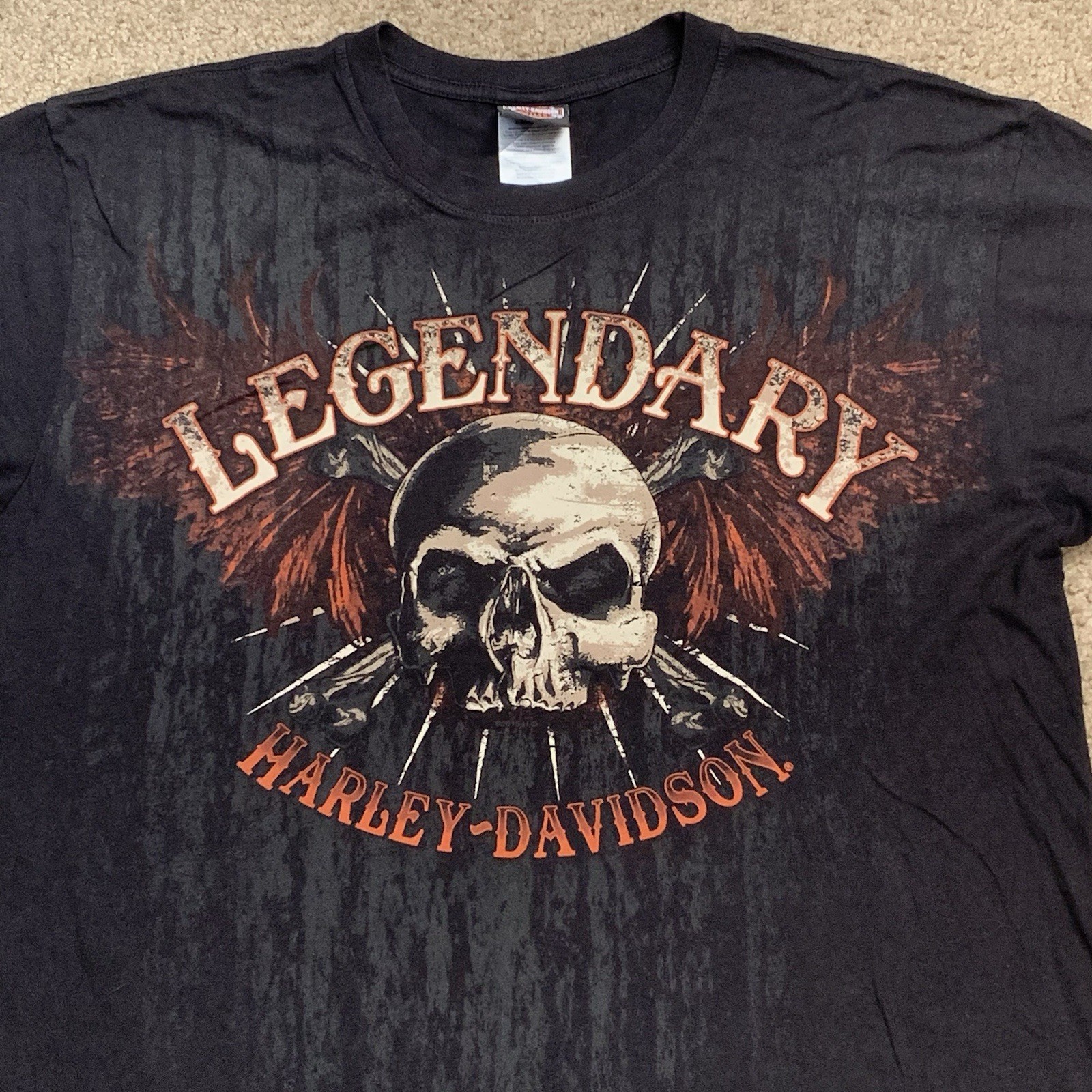 Harley Davidson Mens XL Black T Shirt Biker Motorcycle Coos Bay Oregon Skull Y2K