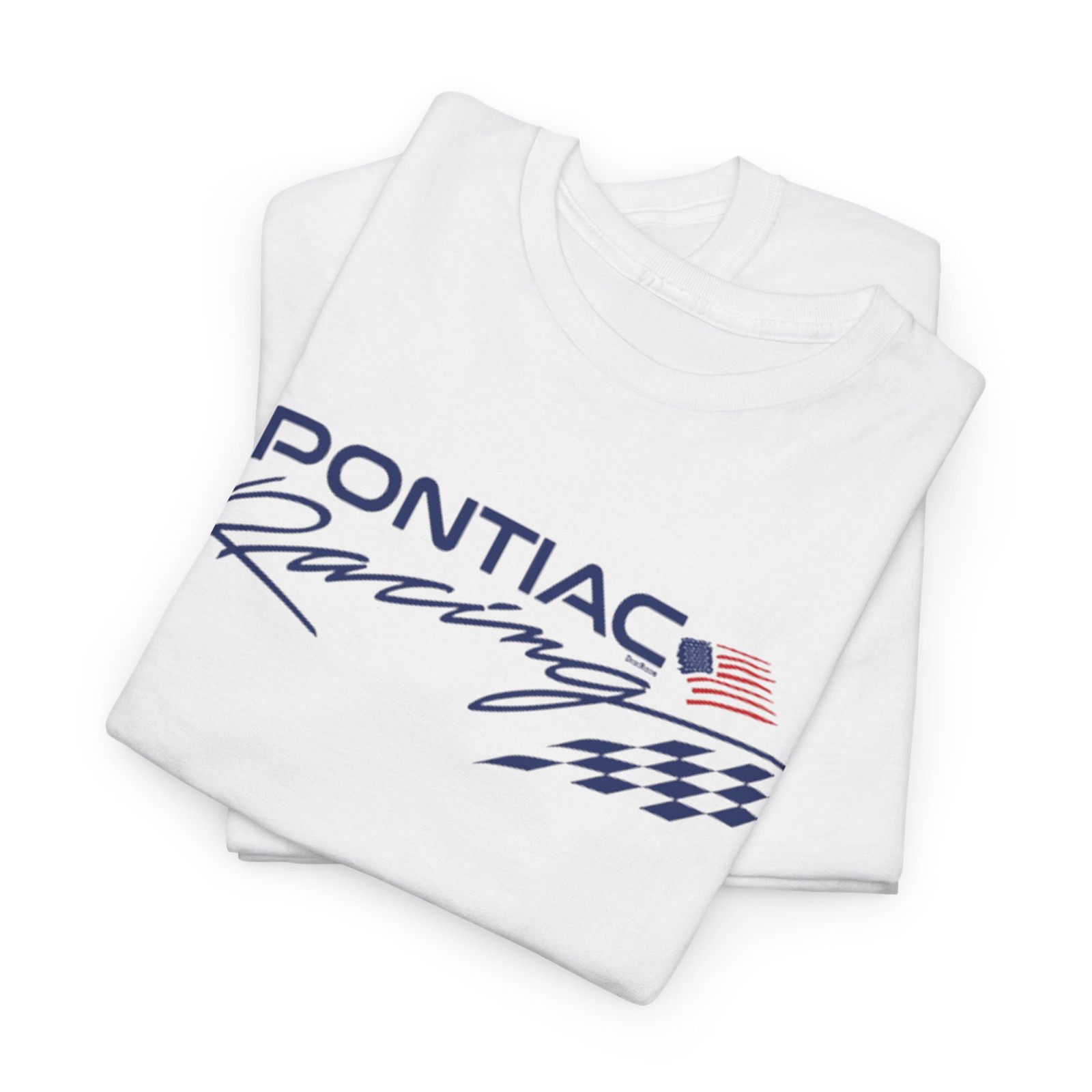 DigiRods Pontiac Racing Team Car Model American Flag Logo White T Shirt